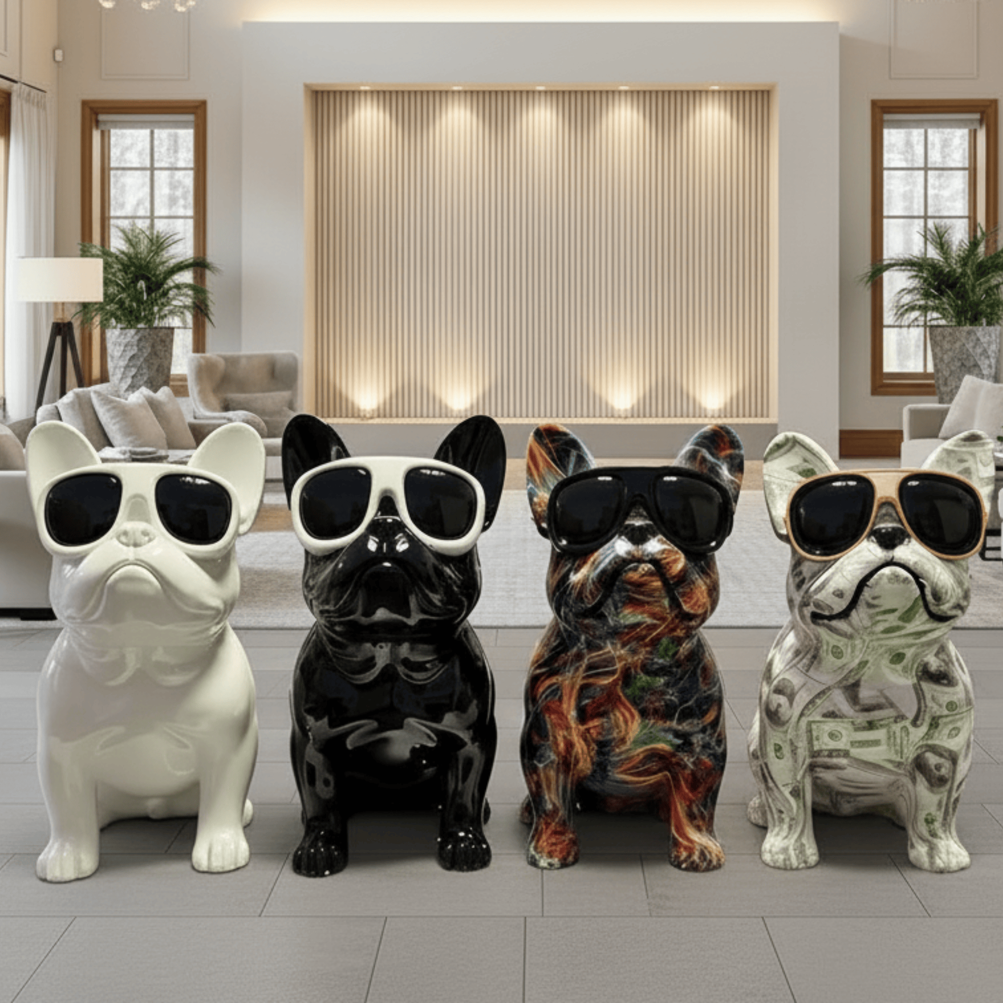 Good4Pets Store Sonstiges Elegante Bulldogge aus Kunstharz – Stilvolle Deko für Wohnzimmer, Büro oder Fensterbank in 4 Designs, XL - 36 cm hoch