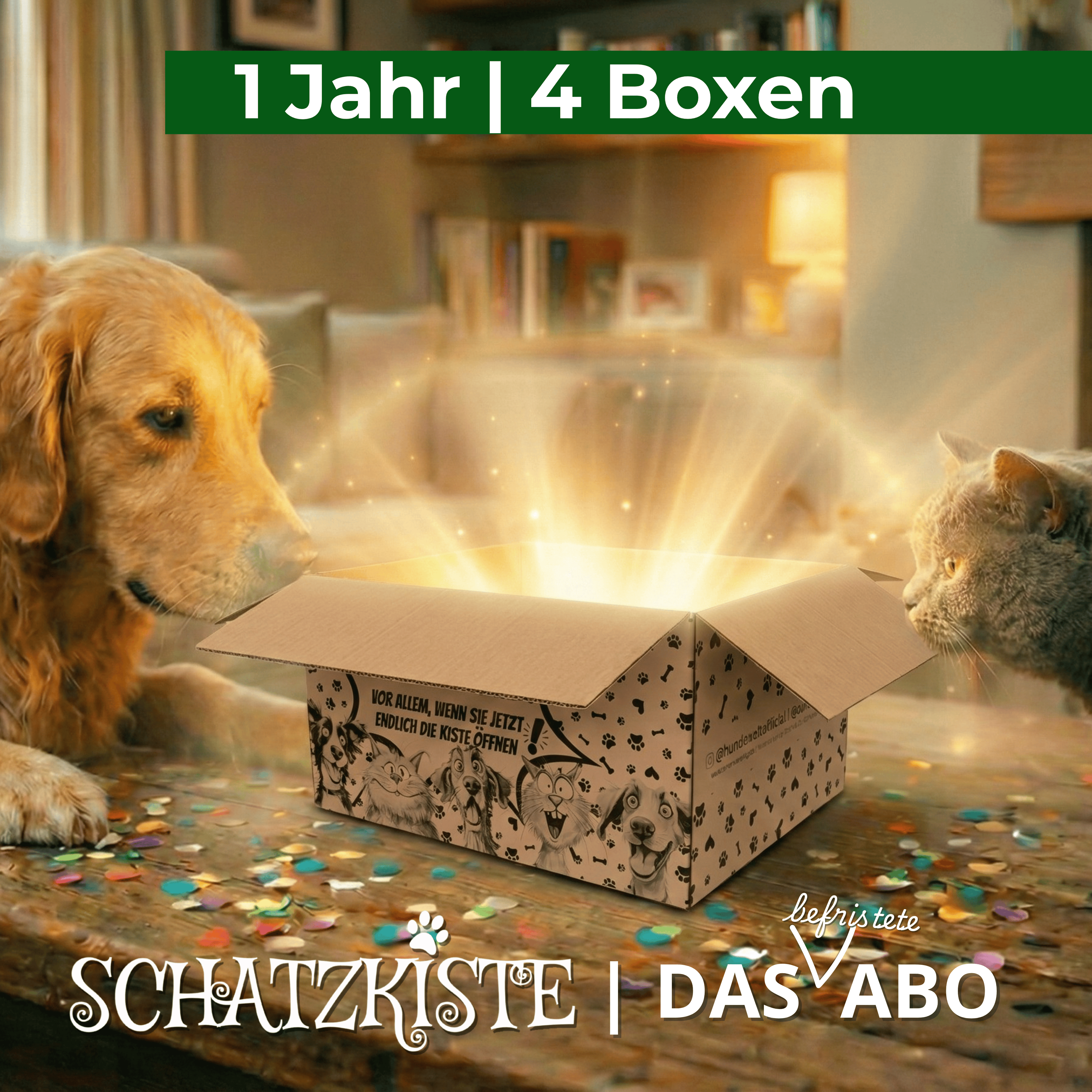 Good4Pets - Edition Schatzkisten-Abo (4 x /Jahr), 1 Jahr Laufzeit fest | 4 Boxen | Für Hunde + Katzen