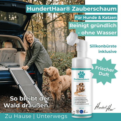 HundertHaar® Pfotenpflege HundertHaar® Zauberschaum | Pfotenreiniger für Hunde und Katzen, ohne Wasser, mit Pflegebürste, 200 ml