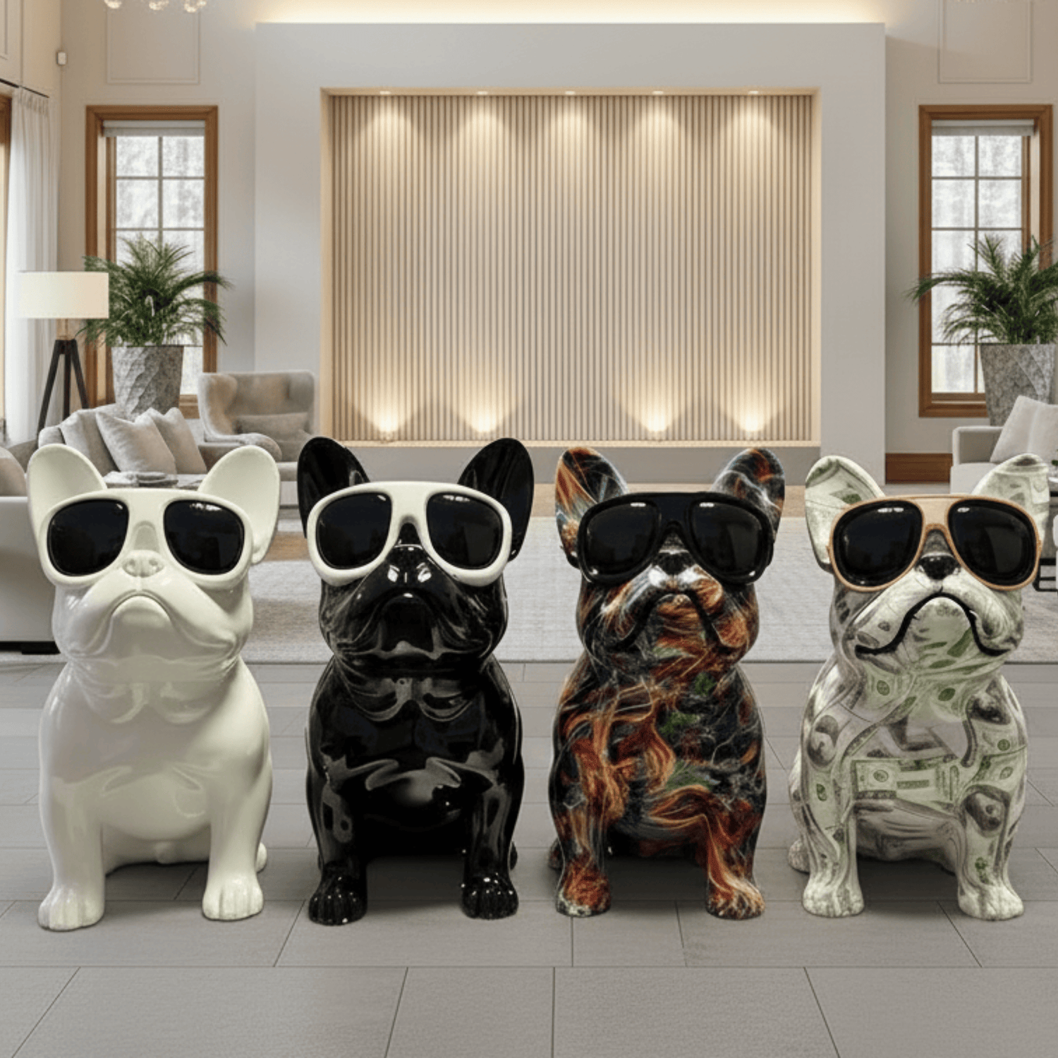 Good4Pets Store Sonstiges Elegante Bulldogge aus Kunstharz – Stilvolle Deko für Wohnzimmer, Büro oder Fensterbank in 4 Designs, XL - 36 cm hoch