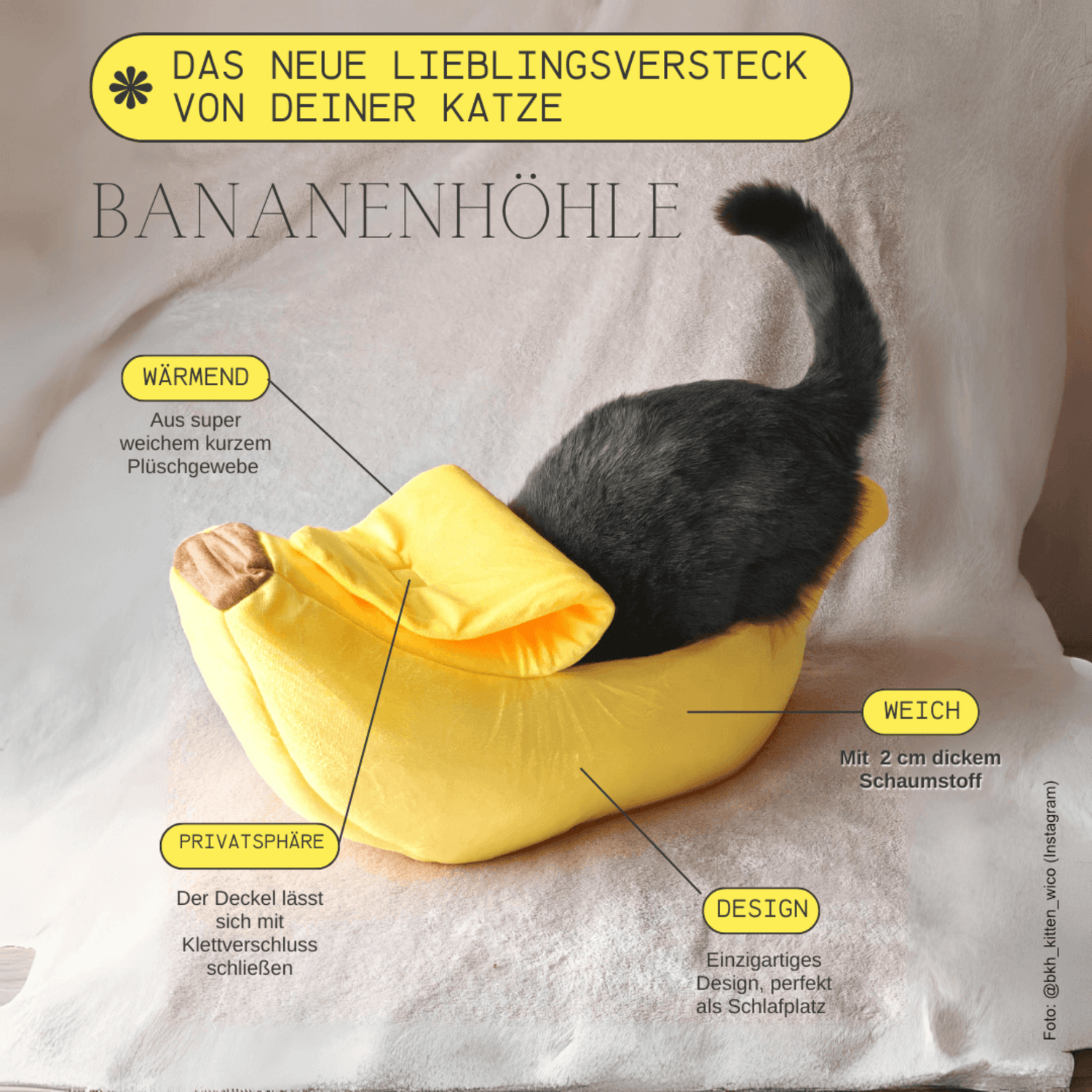 Good4Pets Store Sonstiges Bananen-Bett für Katzen und kleine Hunde (bis 5 kg)