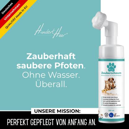 HundertHaar® Pfotenpflege HundertHaar® Zauberschaum | Pfotenreiniger für Hunde und Katzen, ohne Wasser, mit Pflegebürste, 200 ml
