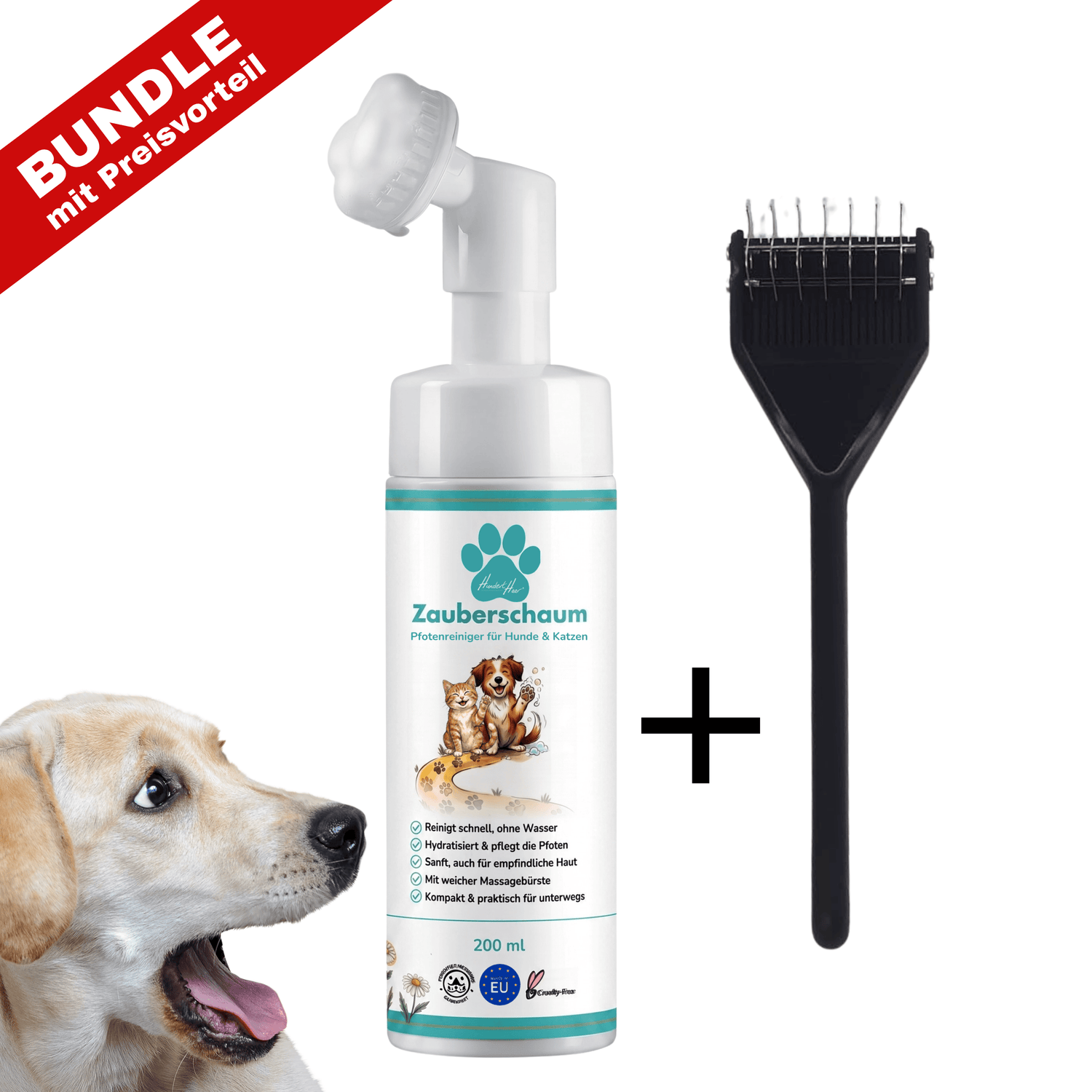 HundertHaar® Bundle HundertHaar® Fell- und Pfotenset A (Striegel Typ A + Zauberschaum)