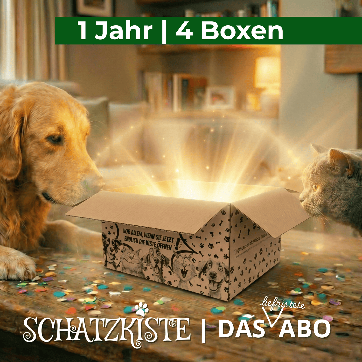 Good4Pets - Edition Schatzkisten-Abo (4 x /Jahr), 1 Jahr Laufzeit fest | 4 Boxen | Für Hunde + Katzen
